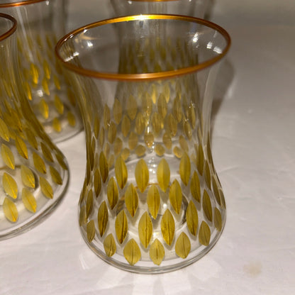 Vintage Gold Etched 4oz Drinking Glasses set of 4