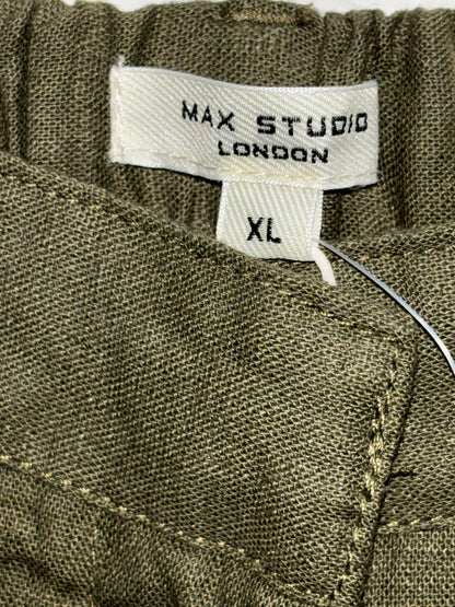 Max Studio London Women’s Olive Green Wide Leg Blended Linen Trouser Pants size XL