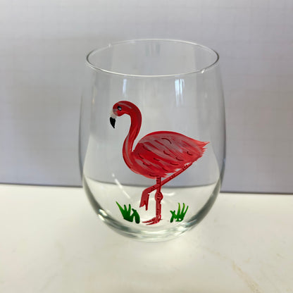 Flamingo Stemless Wine Glass Cup 12oz