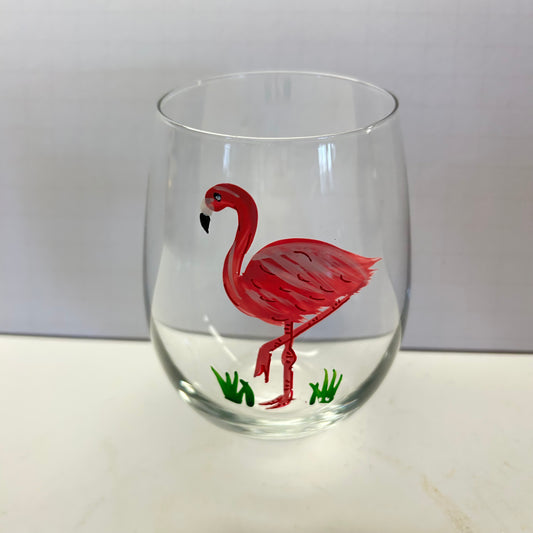 Flamingo Stemless Wine Glass Cup 12oz