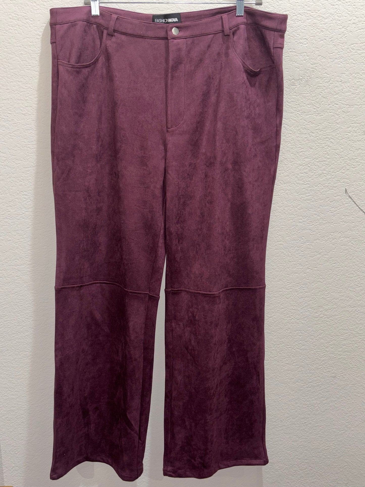 Maroon Faux Suede Wide Leg Pants Women’s Size 2X by Fashion Nova