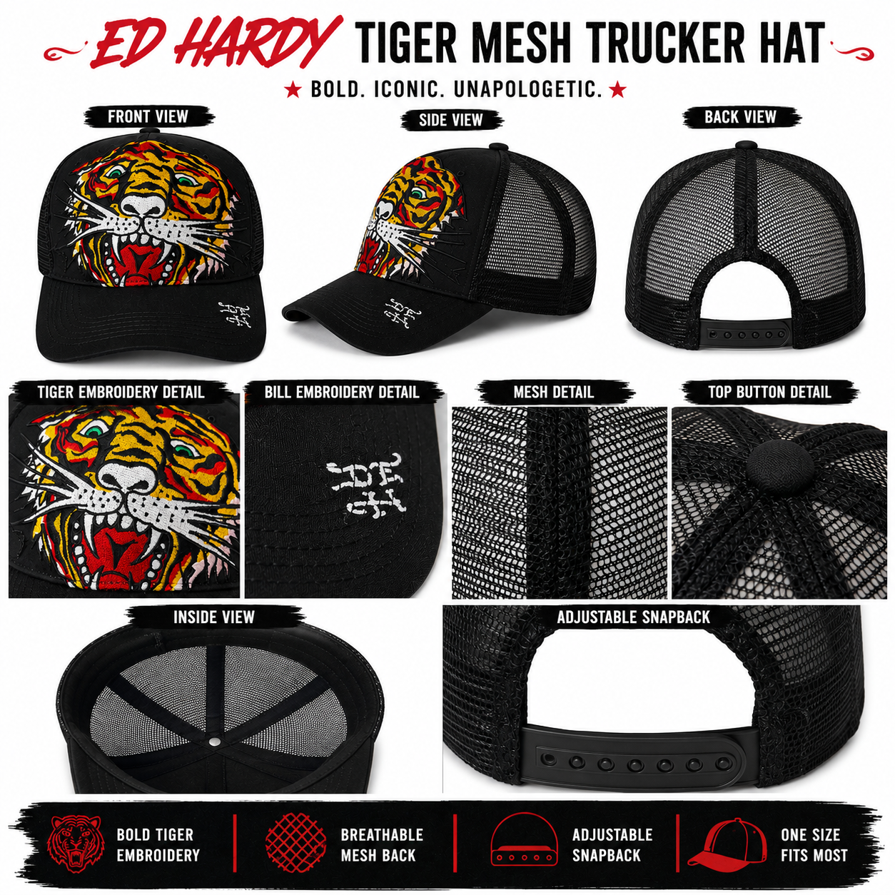 Ed Hardy Black Trucker Hat