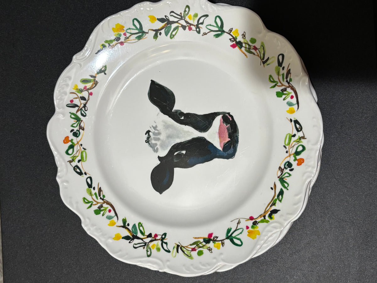 Farmhouse Farm Animal Dinner Plates set of 4 Plates  Rooster Cow Lamb Goat 8”