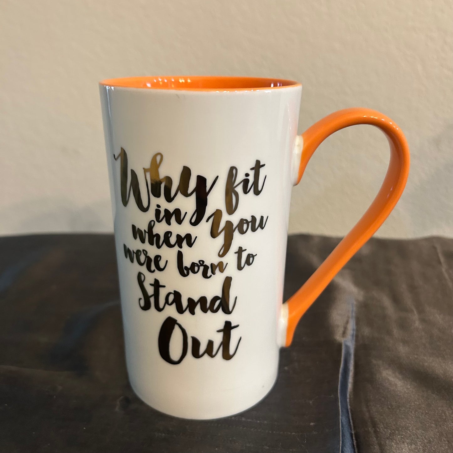Mug White, Orange and Gold Flamingo “Why Fit In When You Were Born To Stand Out”