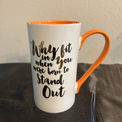 Mug White, Orange and Gold Flamingo “Why Fit In When You Were Born To Stand Out”
