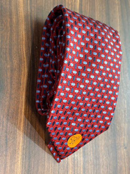 Burma-Bibas Red w/Navy and Light Blue Polka Dot Pattern Tie 58” 100% Silk