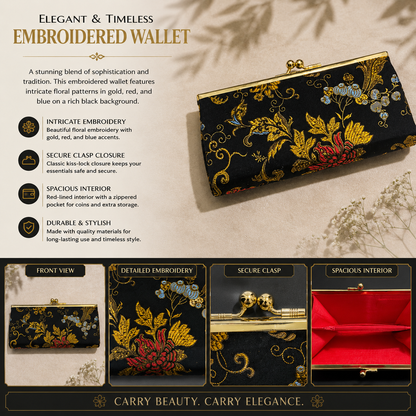 Black Oriental Floral designed Wallet
