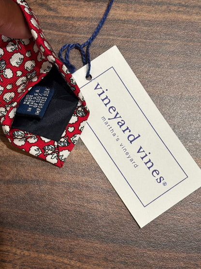 Vineyard Vines Red w/ Cotton Ball Designs Tie 100% Silk 58.5”