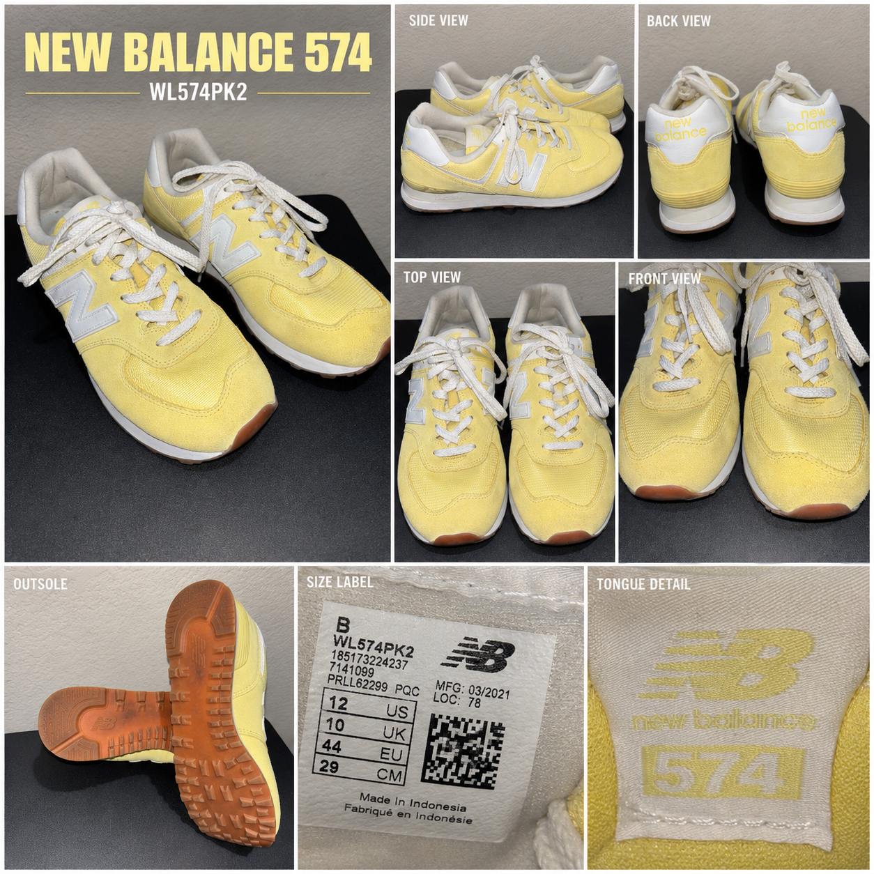 New Balance 574 Yellow Sneakers Mens 12