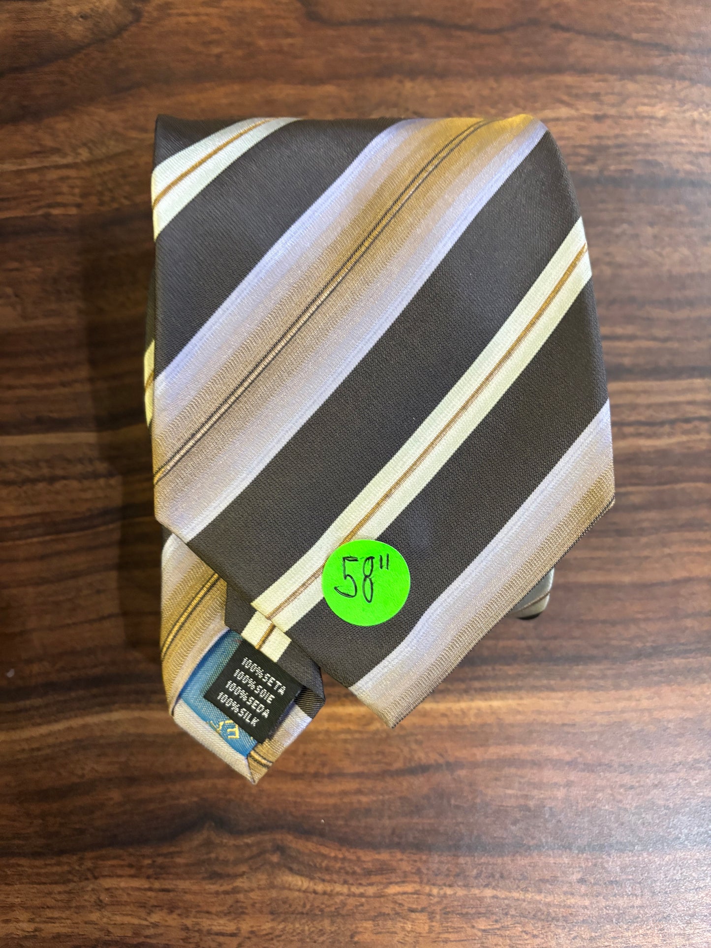Alexander Julian Gold & Black Striped Tie 100% Silk 58”