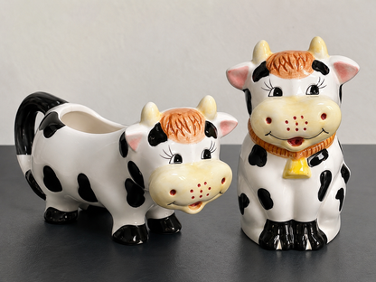 Ceramic cow creamer and covered sugar bowl set farmhouse, kitchen, decor