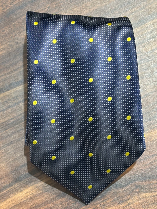Dark Blue w/ Yellow Polka Dots Tie 100% Polyester 58”