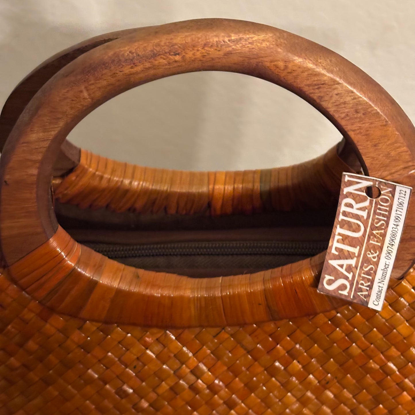 Rattan Woven Tote with Wood Handle NWT 10H x15W