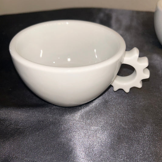 White Gear Handle Mugs set of 2