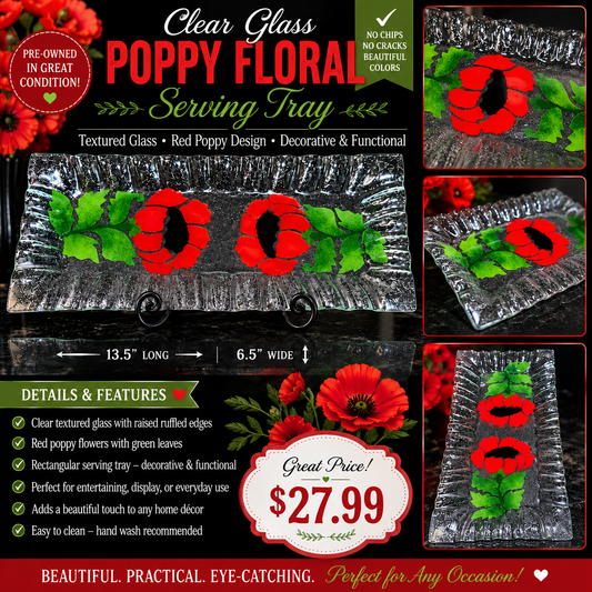 Red Poppy Floral Serving Tray