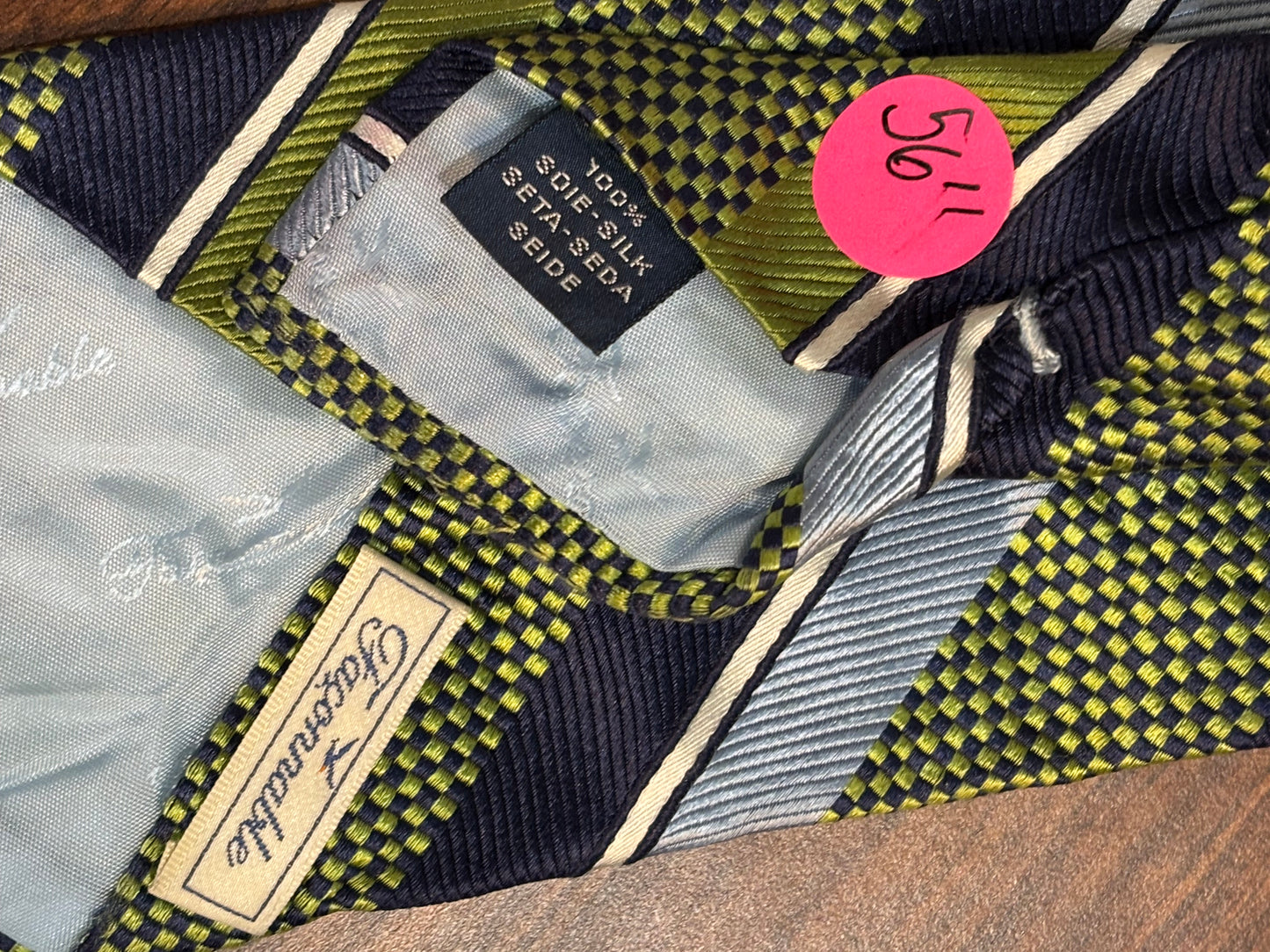Faconnable Green w/ Blue & White Stripes Tie 100% Silk 56”