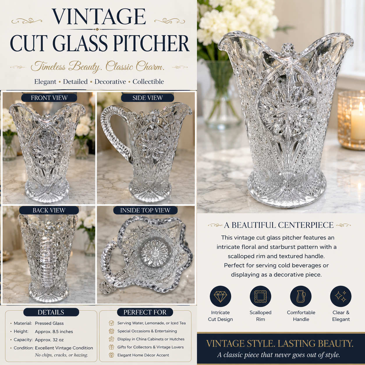 Vintage Glass Pitcher