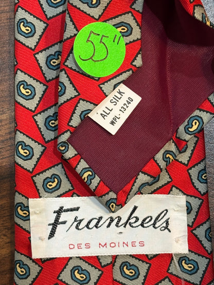 Frankels Des Moines Red Tie w/ Geometric Design 55” 100% Silk
