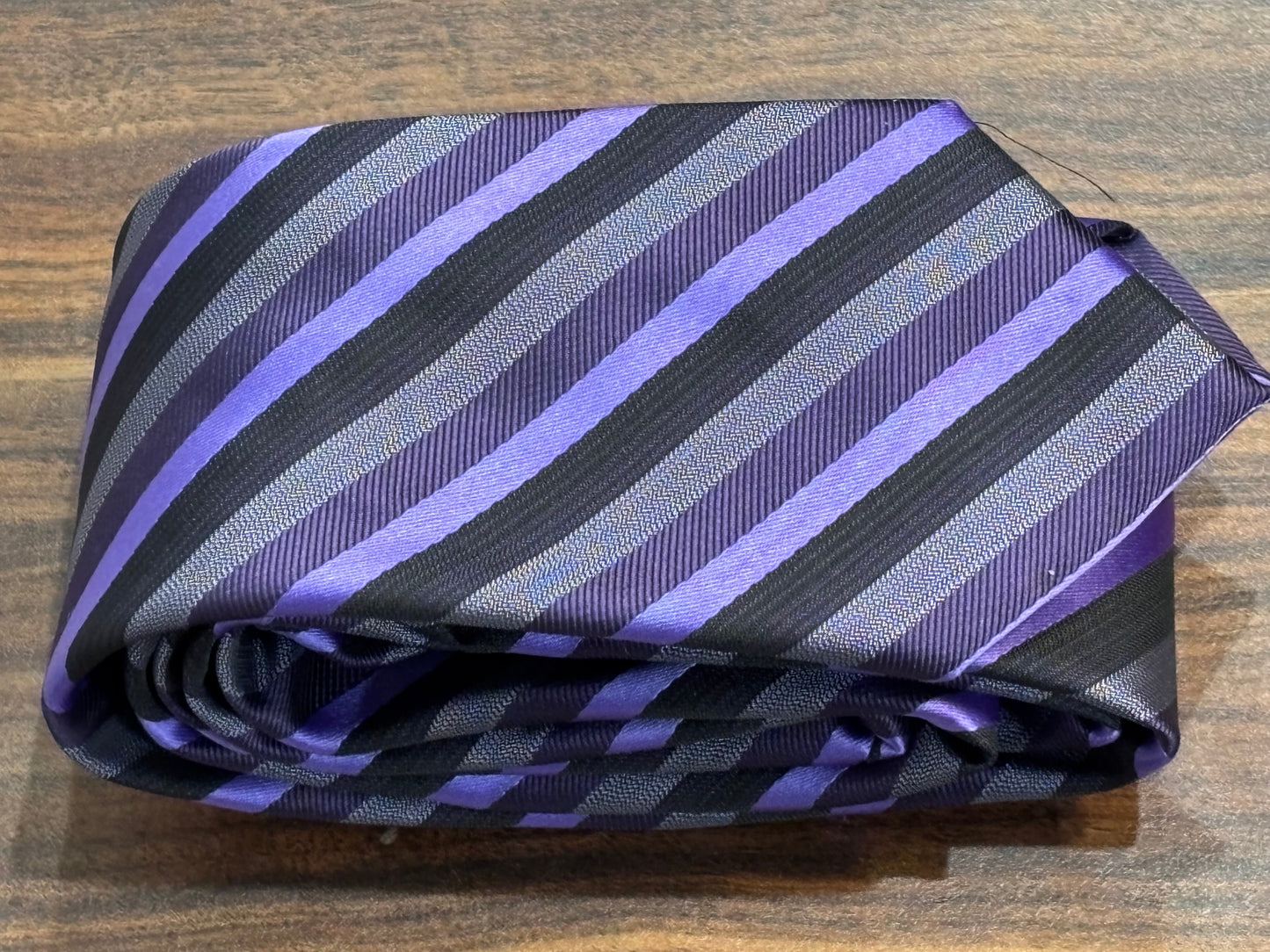 J.Ferrar Black & Purple Striped Tie 57” 100% Polyester