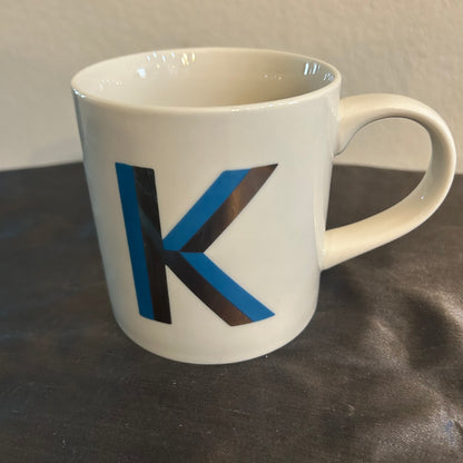 Mug White w/ Blue and Gold Monogram “K”