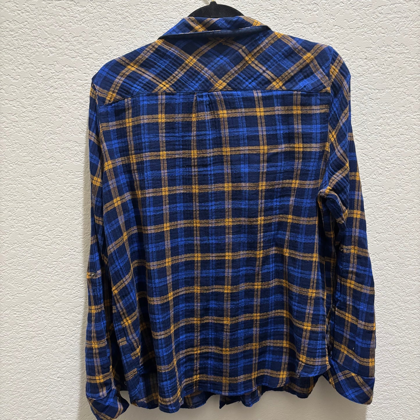 KUT blue ans yellow plaid long sleeve shirt women’s size large