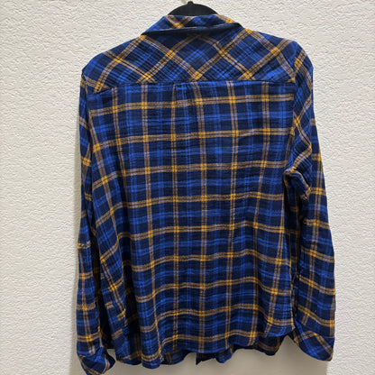 KUT blue ans yellow plaid long sleeve shirt women’s size large