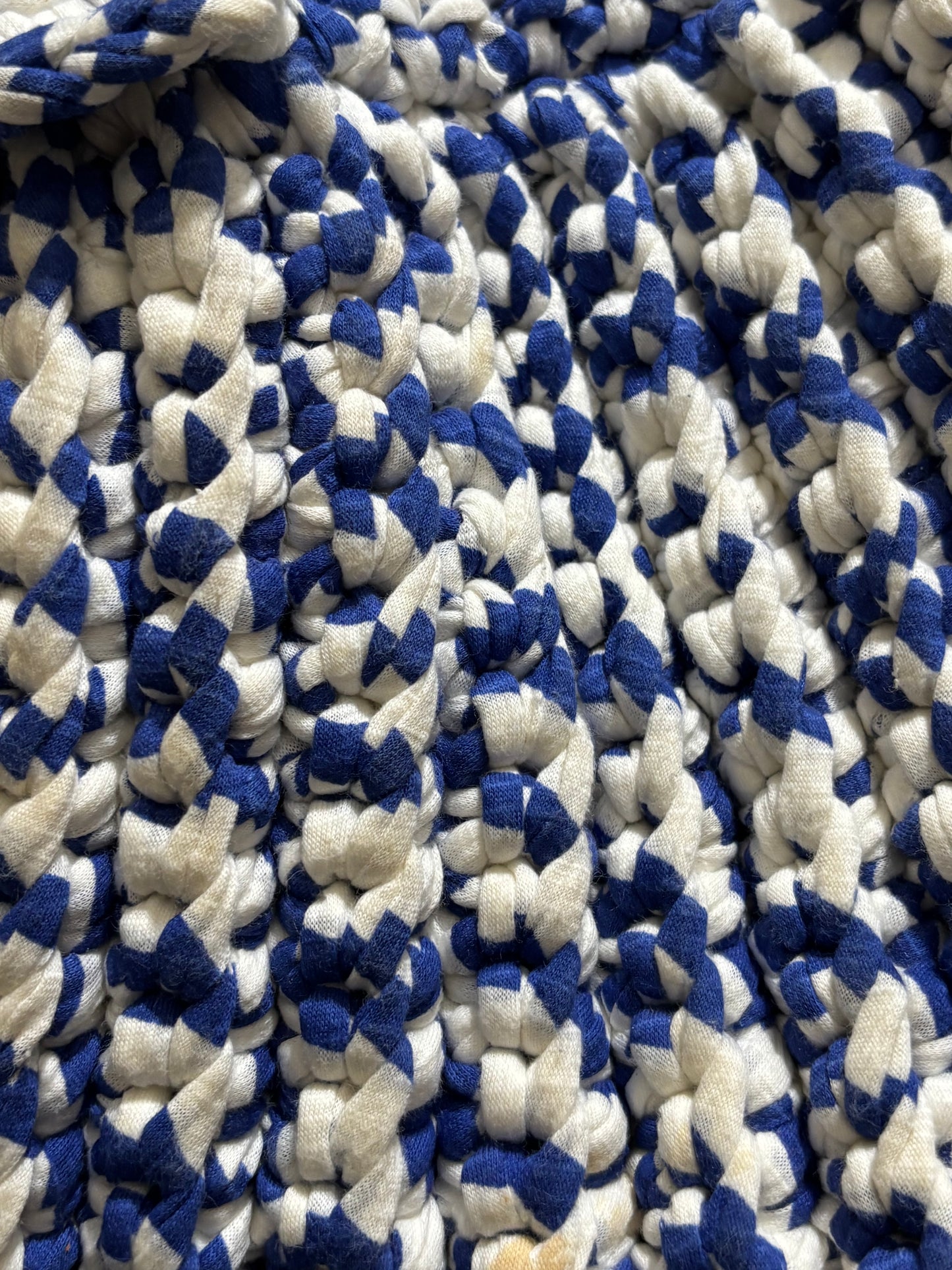 Handmade, crochet, blue and white handbag with matching wallet