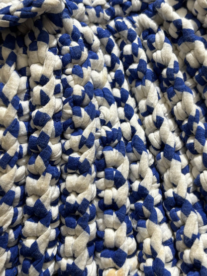 Handmade, crochet, blue and white handbag with matching wallet