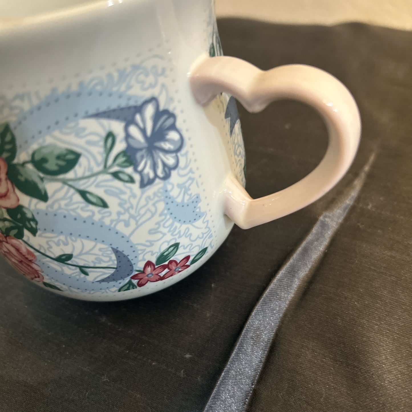 White “Love You Mom” Mug w/ Flower Design and Heart Shaped Handle