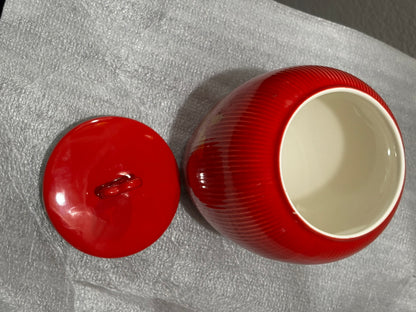 Red Oriental Jar with Lid and Gold Design