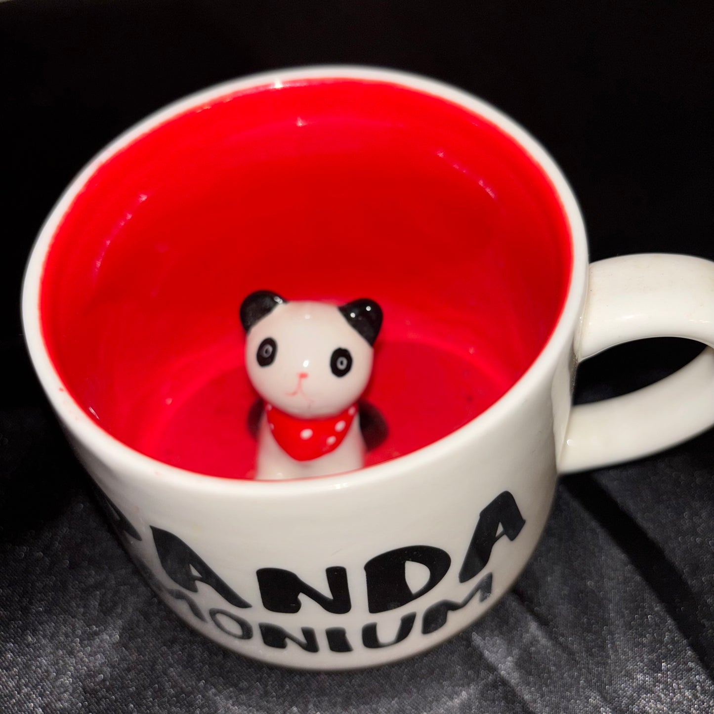 White and red panda mug “Pandamonium”
