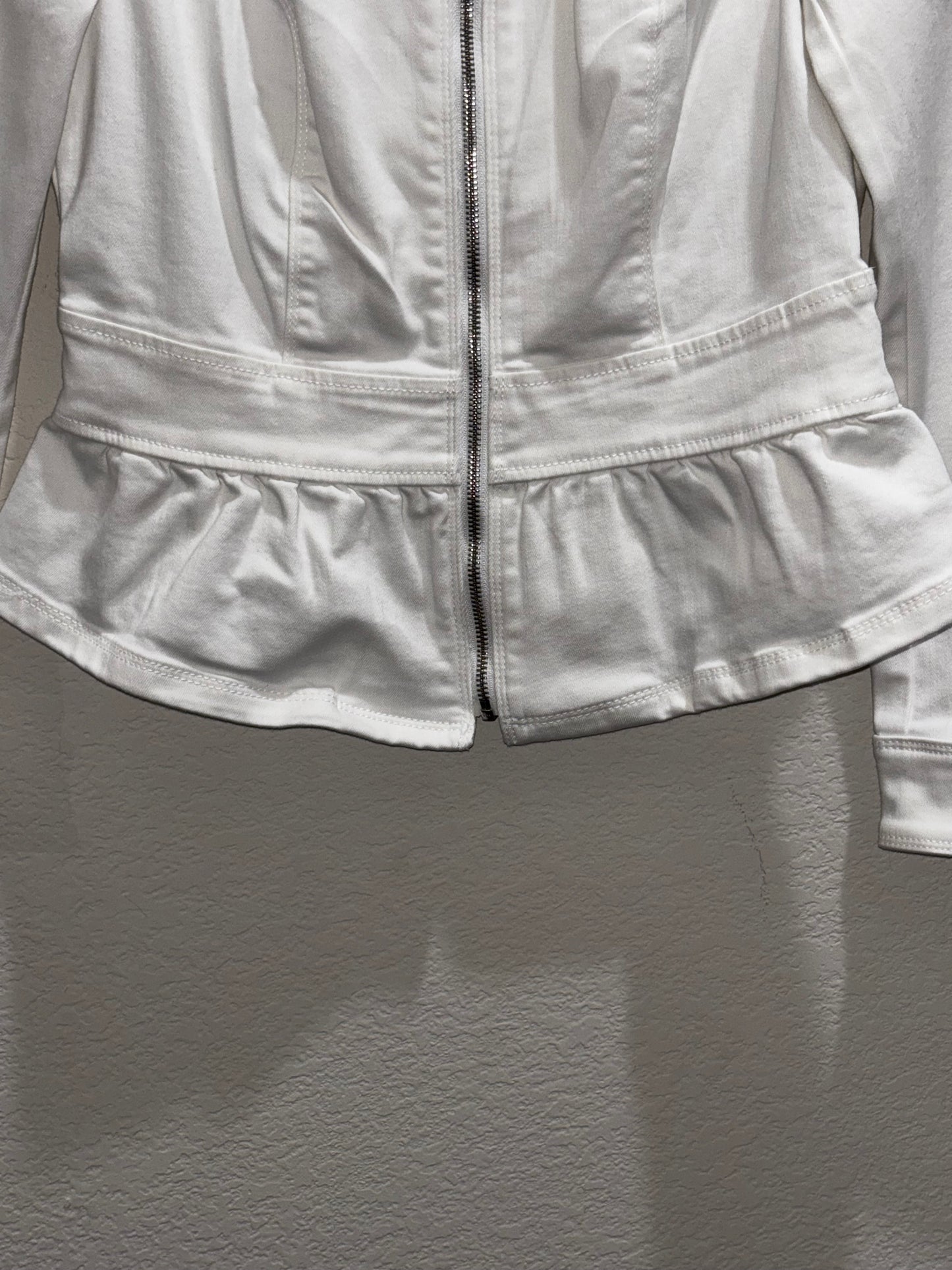 White House Black Market White Denim Ruffled Jacket Women’s size SM