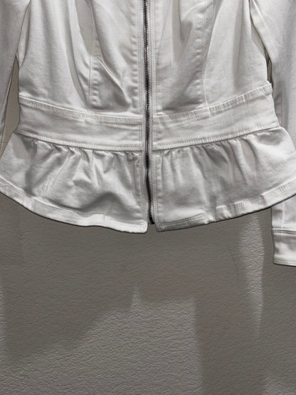 White House Black Market White Denim Ruffled Jacket Women’s size SM