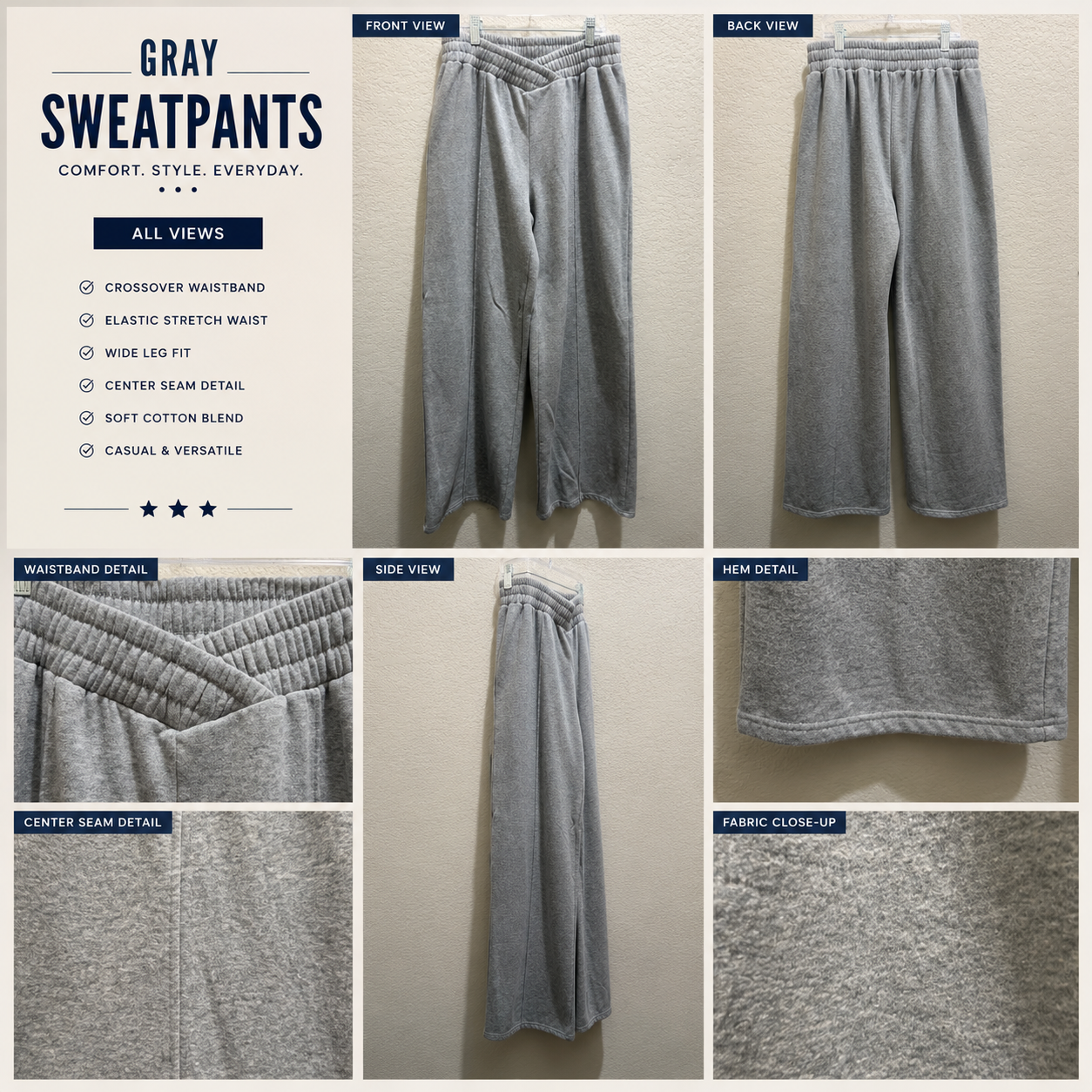 Gray Wide Leg Sweat Pants size Women’s medium by Fashion Nova