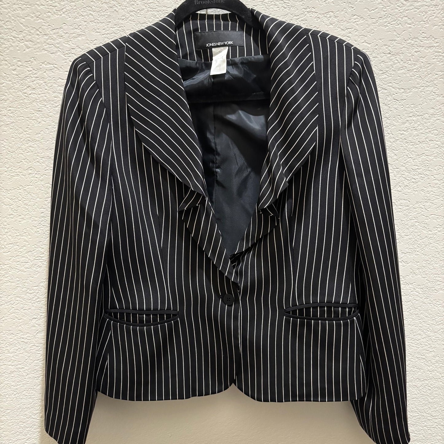 Jones NewYork Black White Striped Womens Blazer Size 10