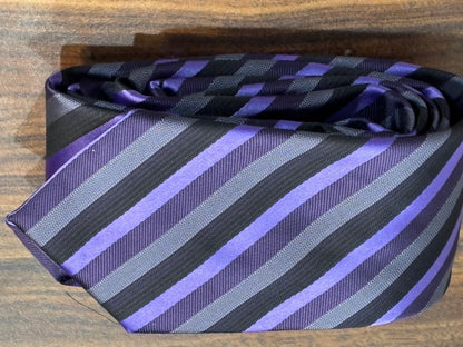 J.Ferrar Black & Purple Striped Tie 57” 100% Polyester