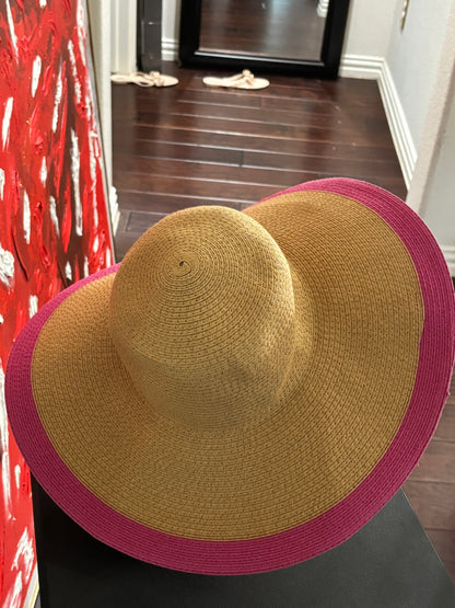 Sun Hat Wide Brim Pink Accent
