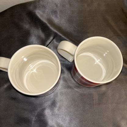 Mugs Large Plaid Design set of 2