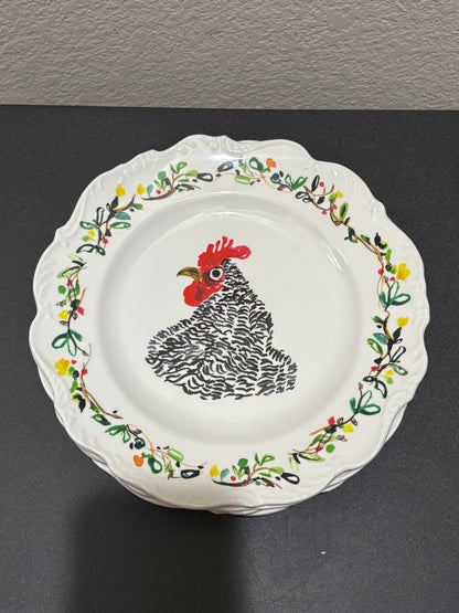 Farmhouse Farm Animal Dinner Plates set of 4 Plates  Rooster Cow Lamb Goat 8”