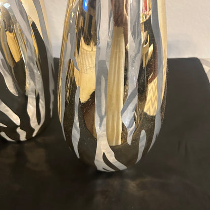 Clear glass and gold metallic zebra design vases set of 3