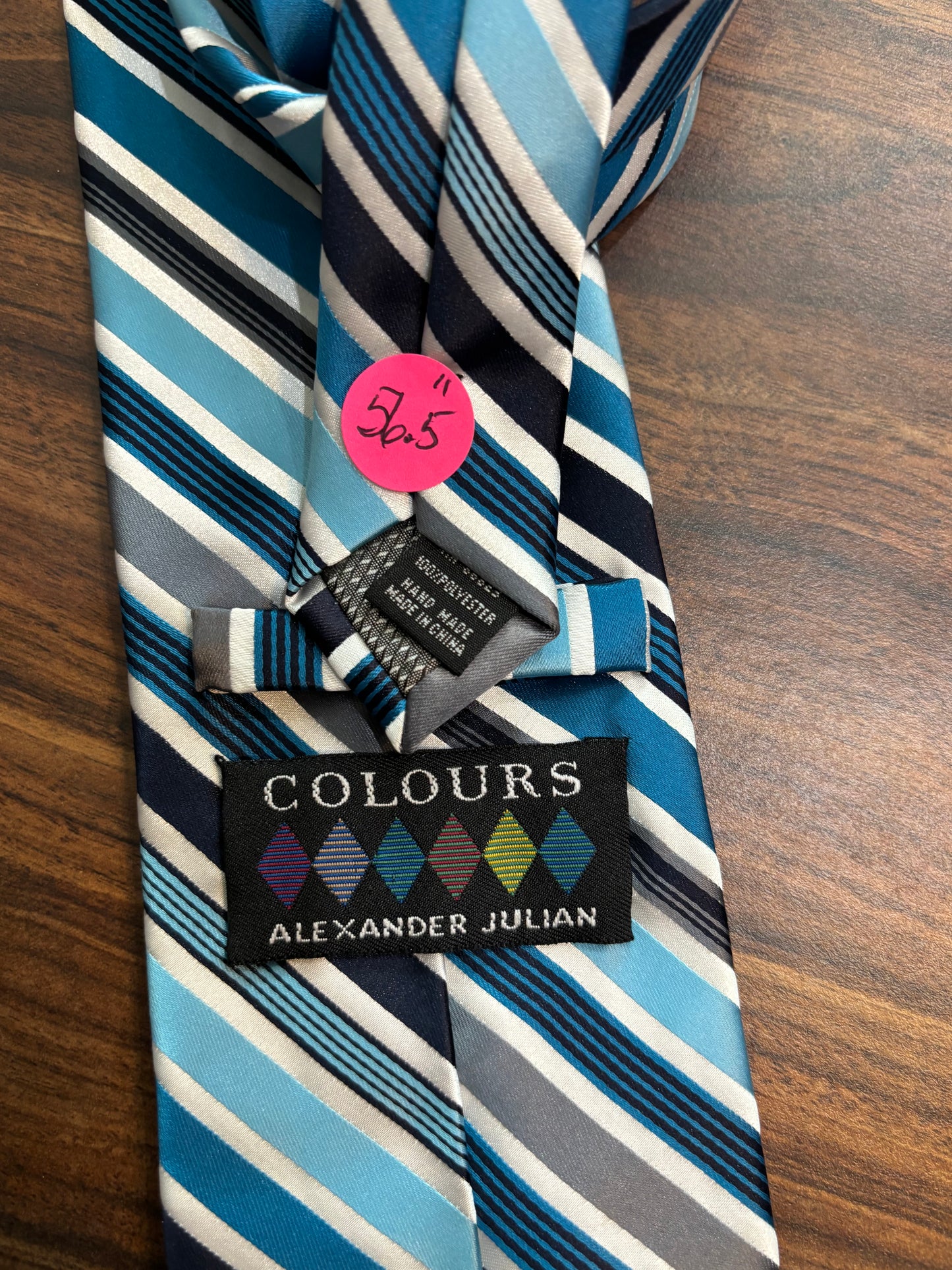 Alexander Julian Colours Blue Striped Tie 100% Polyester 56.5”