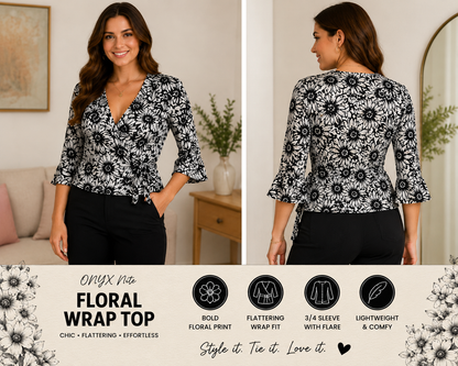 Onyx Floral Design Black and Silver Blouse Small