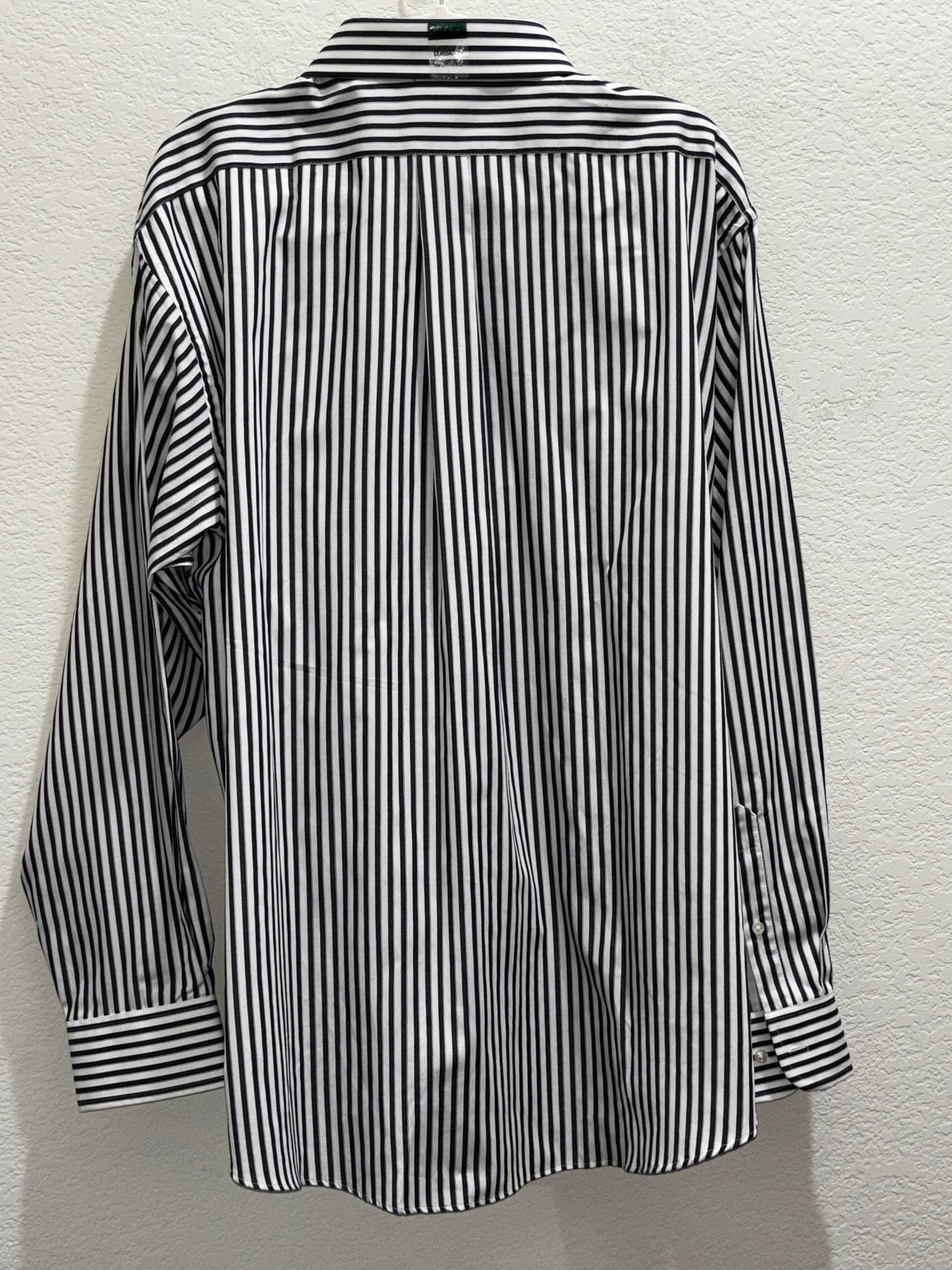 Chaps Black White Striped Button Down Long Sleeve Shirt Men size 18.5 36-37