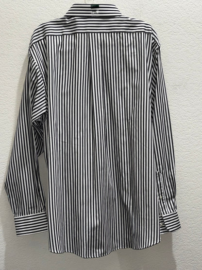 Chaps Black White Striped Button Down Long Sleeve Shirt Men size 18.5 36-37