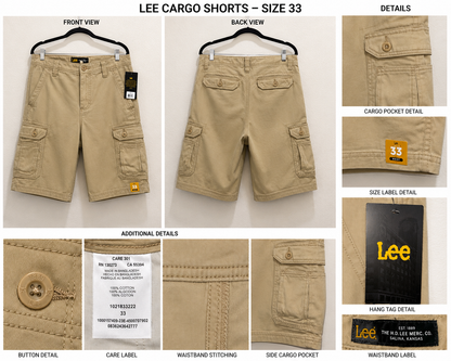 Men’s Khaki Cargo Shorts by Lee size 33