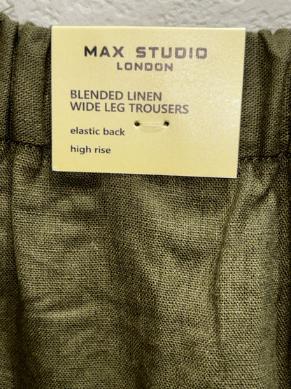 Max Studio London Women’s Olive Green Wide Leg Blended Linen Trouser Pants size XL