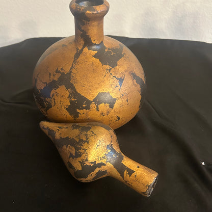 Gold and black vase, genie bottle style with lid