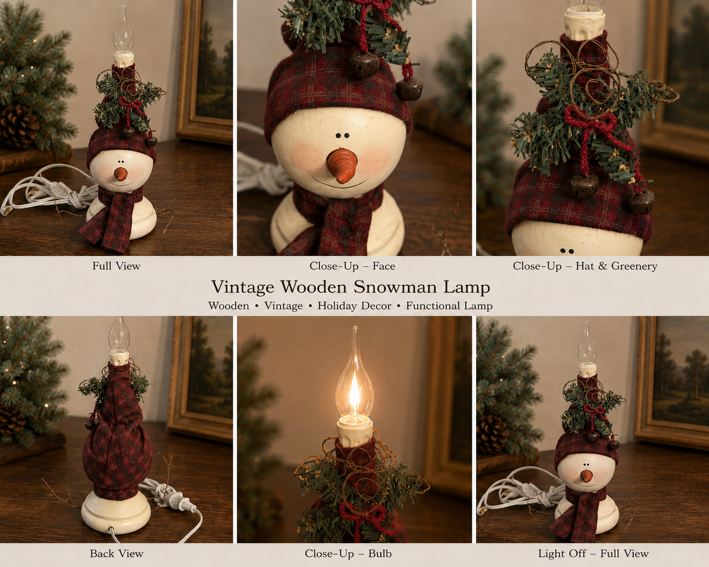 Vintage Christmas Snowman Lighted Table Lamp