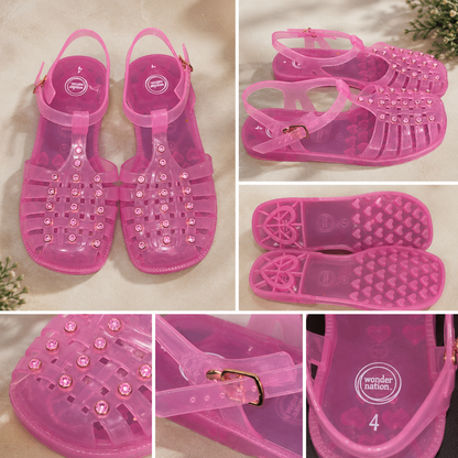 Pink With Rhinestone Design Jelly Shoes size 4 by Wonder Nation