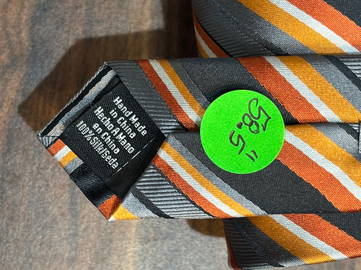 Stafford Orange, Yellow Gray & Black Striped Tie 100% Silk 58.5”